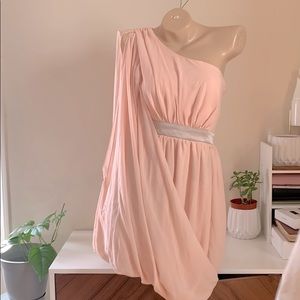 Pink One shoulder Greek style cocktails dress